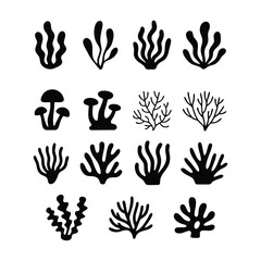 Obraz premium Seaweed and Coral Icons: A Collection of Marine Life and Plant Symbols.