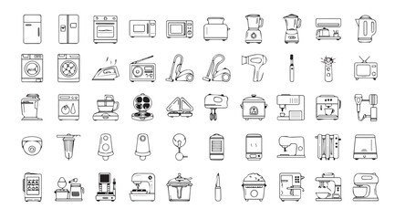 Collection of household appliance and object silhouettes in a grid arrangement