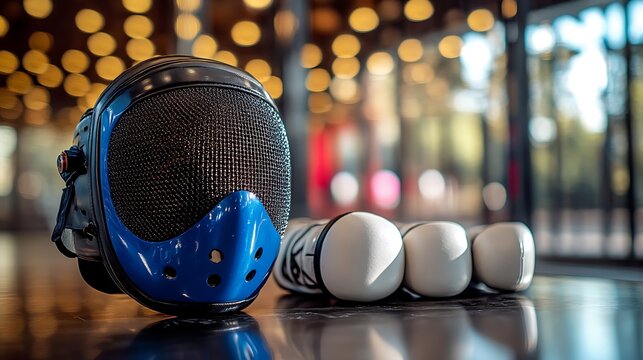 Fencing Gear Ready for a Duel with Sharp Focus, and Glowing Bokeh. - Powered by Adobe