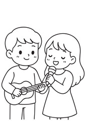 coloring book couple playing guitar and singing together new year