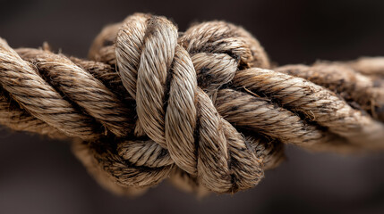 Fototapeta premium Rope knot close-up, symbol of strong teamwork and trust, sharp and realistic