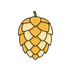Stylized Illustration of a Hops Cone with Detailed Petal Layers and Green Stem.