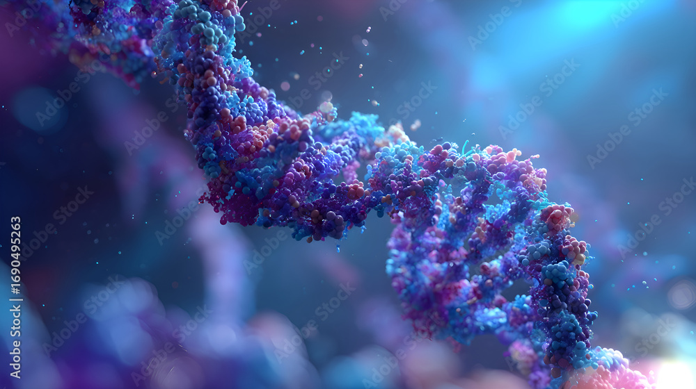 Poster dna double helix rotating with colorful molecular structure