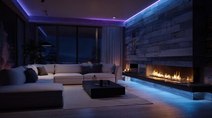 Modern living room nighttime