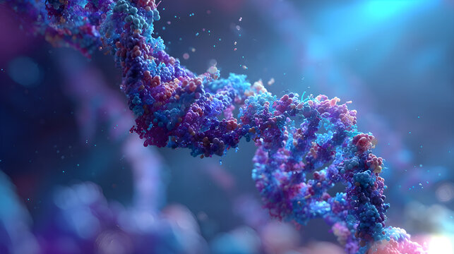Dna double helix rotating with colorful molecular structure
