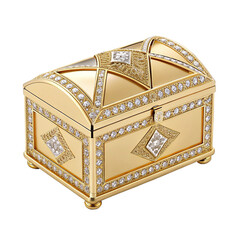 Luxurious golden jewelry box with diamonds on transparent background for wedding branding, premium campaigns, and elegant packaging