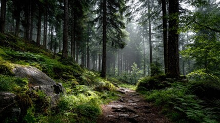 Obraz premium Forest Path with Sunlight