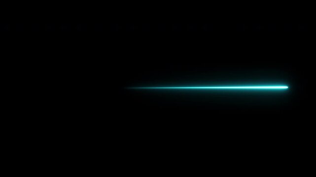Neon Cyan Color Straight Light Continuously Running Left To Right On Black Background.