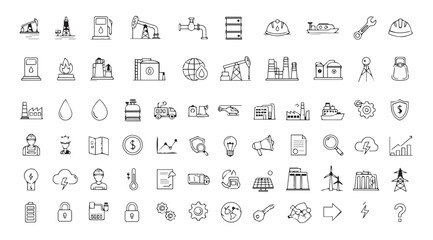 Collection of industrial and architectural building silhouettes in a grid layout