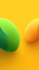 Two smooth, rounded shapes?one green and one orange?lay on a bright yellow background in a visually pleasing, modern composition