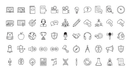 Collection of hand drawn doodle icons representing various concepts and objects silhouette