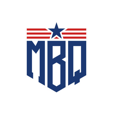 Patriotic MBQ Logo with Star and American Flag Straps. Letter MBQ Logo with USA Flag