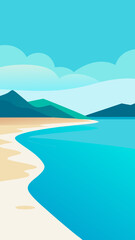 Fototapeta premium Serene vector landscape illustration of a tropical beach and ocean at sunrise