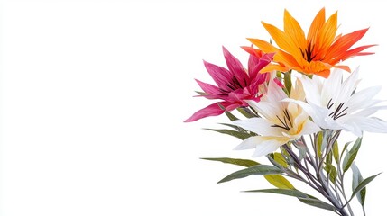Colorful Artificial Flowers on White Background, Generative AI