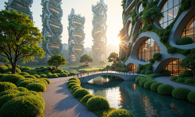 Futuristic green city residential building architecture design