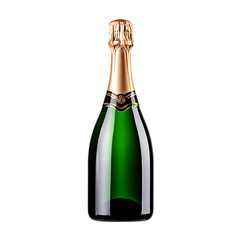 Elegant Green Champagne Bottle with Golden Foil Cap on Black Transparent Background