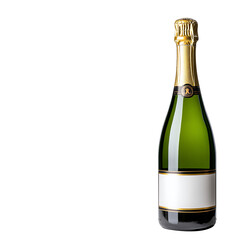 Elegant Green Champagne Bottle with Gold Foil and Blank Label Isolated on Transparent Background