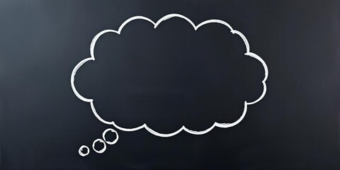 Chalk-drawn empty thought bubble on dark blackboard, school, message