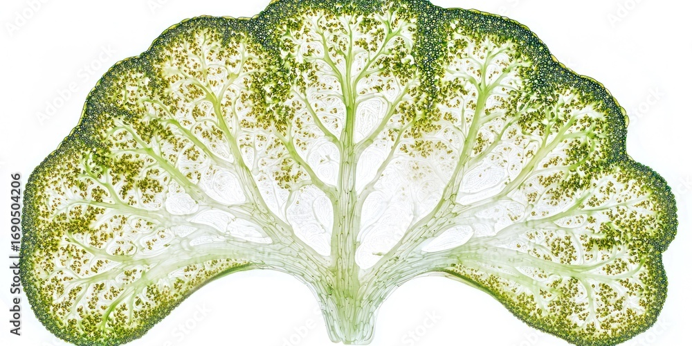 Poster a cross-section of a head of cauliflower reveals a complex, branching structure. the inner florets a