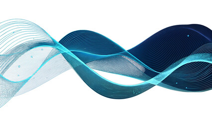 Digital wave with flowing lines in blue and cyan shades for creative design usage, PNG, isolated on transparent background.