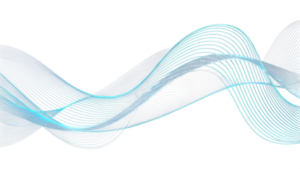Abstract blue flowing waves representing futuristic design and digital technology, PNG, isolated on transparent background.