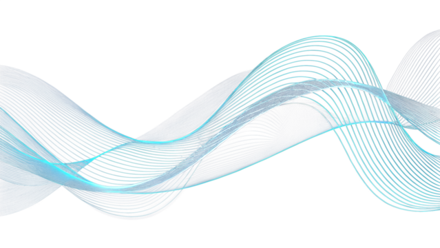 Abstract blue flowing waves representing futuristic design and digital technology, PNG, isolated on transparent background.