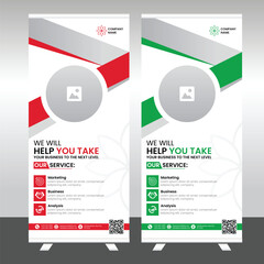 Business Roll up banner luxury vertical template design with gold line, Modern roll up banner templates ideal for technology related promotions. modern x-banner and poster for advertising.