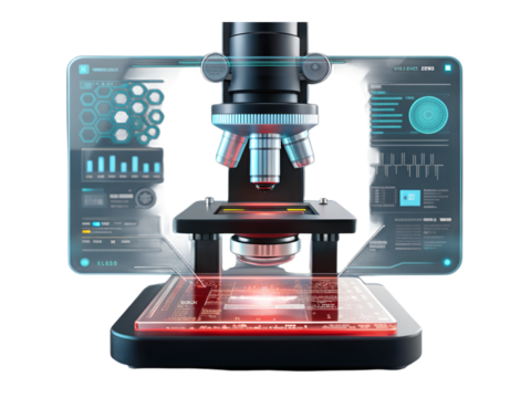 Microscope with digital interface isolated on white background - Powered by Adobe