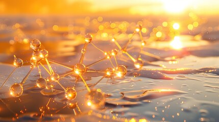 Ethereal Molecular Bonds Radiating Over Melting Glaciers, Golden Anomalous Connections Amidst Ice and Serenity.