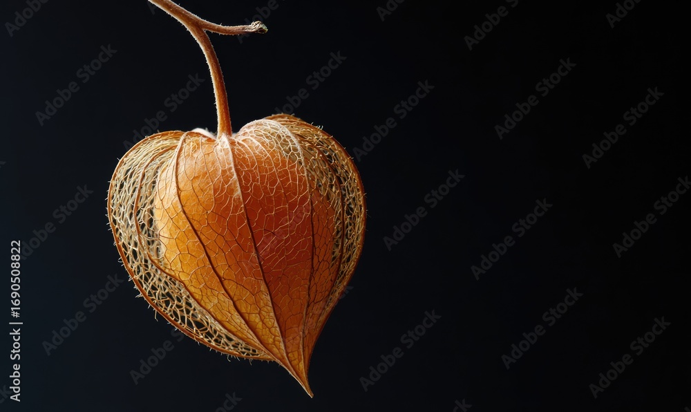 Poster a leaf with a heart shape is hanging from a branch