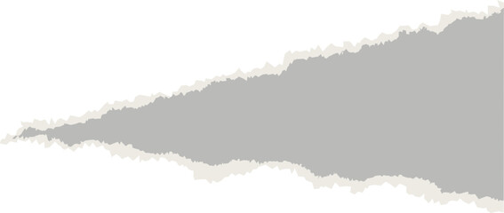 Torn paper with rip edges on gray background. Tear pieces of sheet. Notebook page for collage and scrapbooking. Vintage with rough element. Realistic patch for design