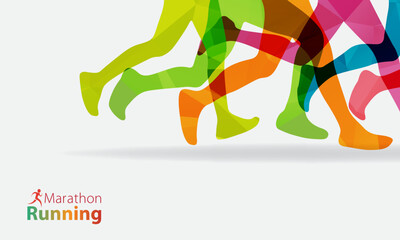 Running in a marathon, group of people, vector file