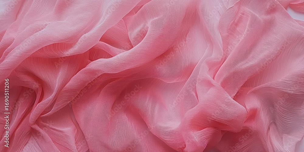 Poster a close-up shot of flowing pink fabric, dramatically draped and folded to create soft, undulating wa