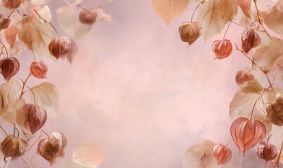 A painting of a tree with orange leaves and a pink background