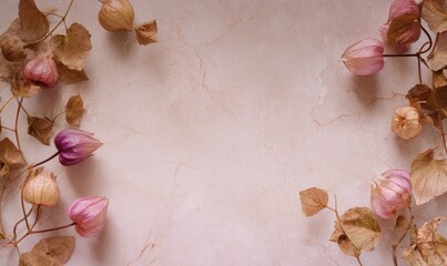 A close up of a flower arrangement with a pink background