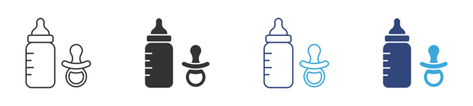 Baby bottle and pacifier icon set, vector illustration .