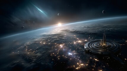 Space exploration astronaut floating cosmic galaxy futuristic science discovery planets stars space station innovation technology interstellar travel cosmic universe fantasy background inspiration 