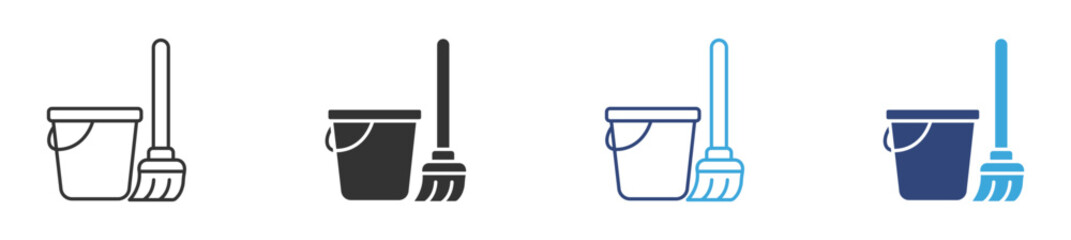 Mop and bucket, Cleaning icon set, mop icon. Floor mop icons. Mop And Bucket symbol. © Habiba Anika