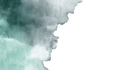 A painting of a green and gray sky with a white background