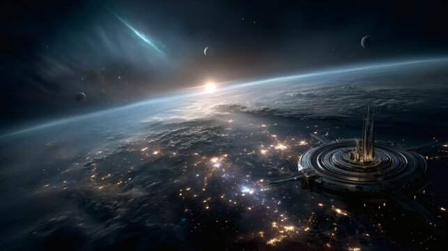 Space exploration astronaut floating cosmic galaxy futuristic science discovery planets stars space station innovation technology interstellar travel cosmic universe fantasy background inspiration 