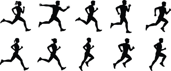 Group of Running Silhouettes on White Background untitled vector