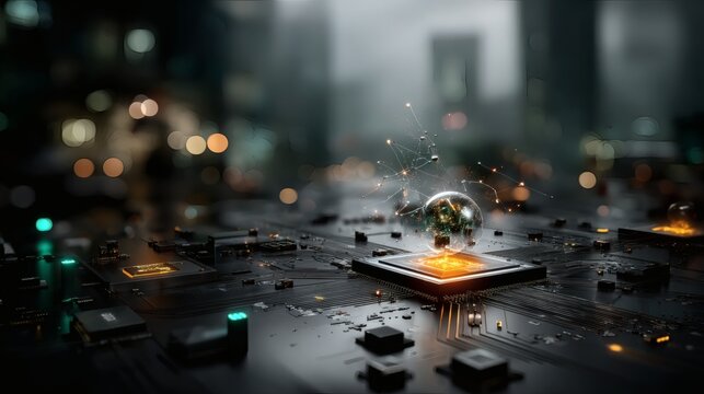 Quantum computing futuristic processor chip AI technology high speed innovation network global data futuristic background science research artificial intelligence smart digital 