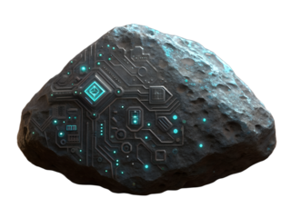 Alien technology rock isolated on white background