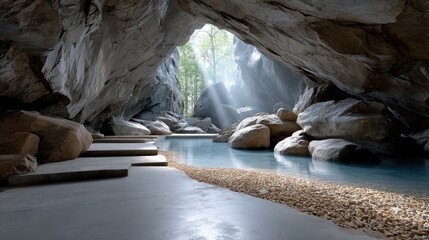 Cave-like spa with light streaming in