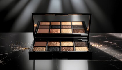 Glamorous eyeshadow palette with gold and bronze shades, luxury design