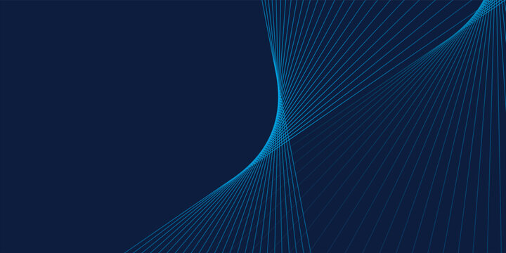 Captivating digital artwork features an array of converging, light blue lines forming a sweeping arc against a deep navy blue backdrop, creating a modern and dynamic design