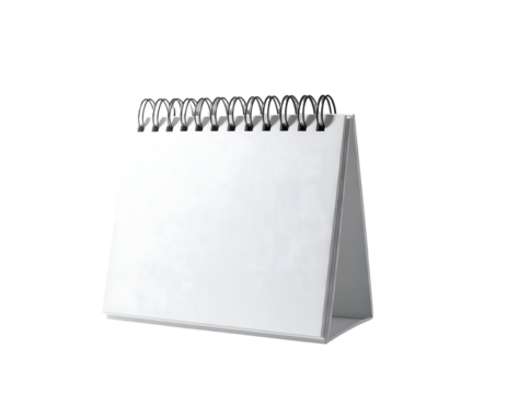 Blank white desktop calendar with spiral binding
