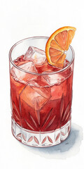Illustration of watercolor illustration of negroni isolated on white background