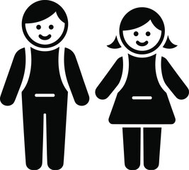 Smiling Boy and Girl Icons with Overalls on White Background child
