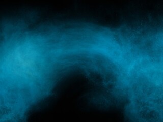 Clouds, blue smoke ir vapor swirl and spread turbulently on a dark background. Blue smoke or plumes swirl or flow and tumble on a dark background, graphic illustrations drawn on a 